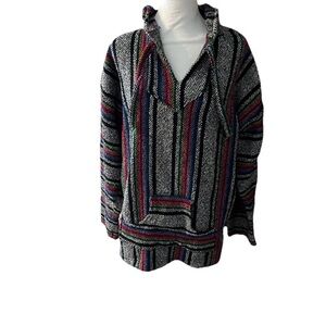 Vintage Baja Hoodie Unisex Poncho Pullover Mexican Surfer Hippie Boho Xl - XXL